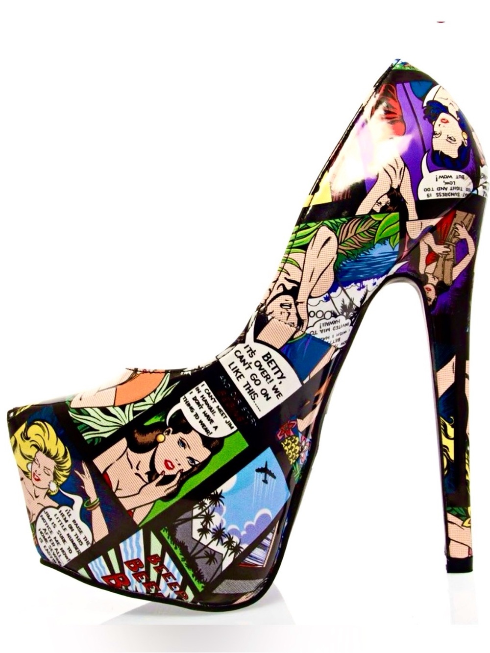 Comic Book Print Patent Leather Stiletto Heel Platform Pumps Size 6 NWT